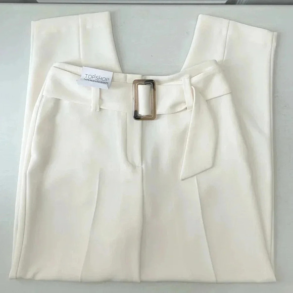 Topshop Trousers Jodi Tapered Leg High Waisted Belted Pants Ivory Size 4 NWT - Picture 16 of 16